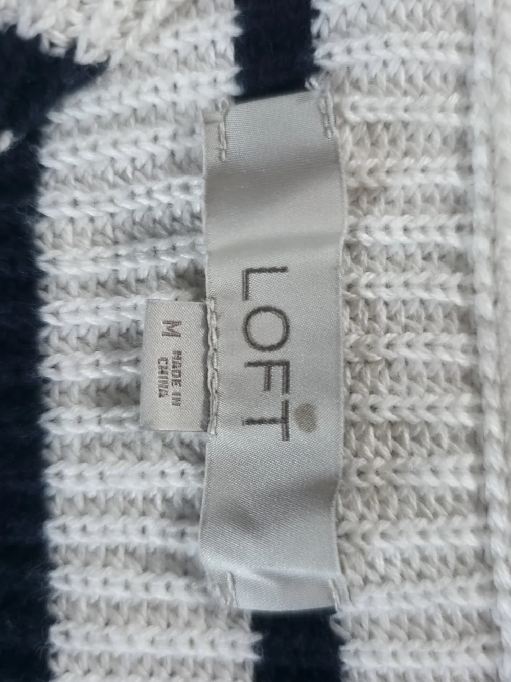 LOFT Navy & Cream Striped Double-Breasted Knit Cardigan